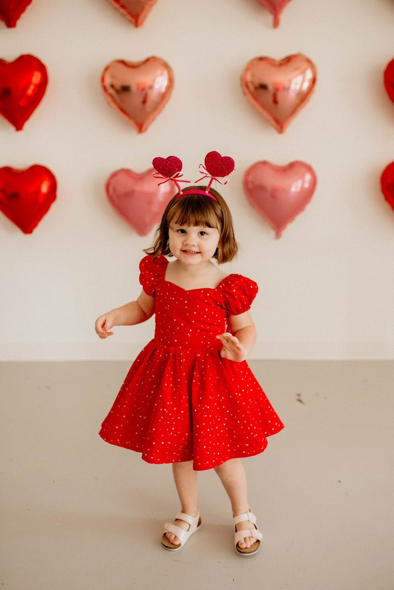 Red Mini Hearts Dress Twirl Dress for girls Valentines Day Dress Toddler Dress image 1