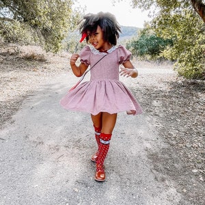 Blush Pink Gingham Twirl Dress For Fall
