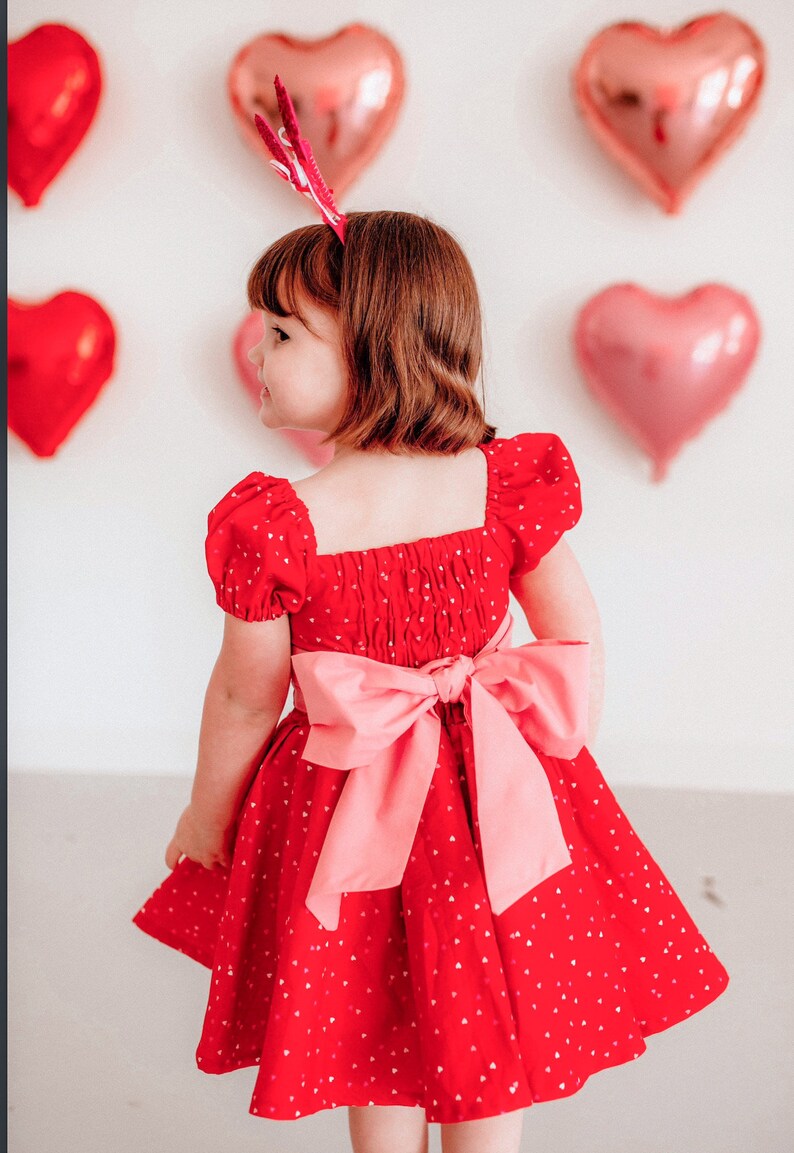 Red Mini Hearts Dress Twirl Dress for girls Valentines Day Dress Toddler Dress image 2