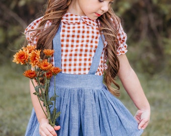 Burnt Orange Gingham Suspender Skirt Set | Fall Skirt Set| Suspender Skirt