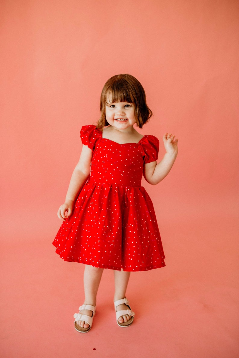 Red Mini Hearts Dress Twirl Dress for girls Valentines Day Dress Toddler Dress image 5