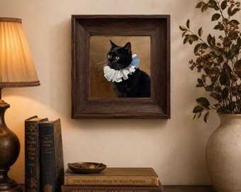 Vintage Black Cat Wall Art, Framed Cat Portrait, Dark Academia Decor, Whimsical Animal Print, Cat Lover Gift, Moody Gallery Wall Decor