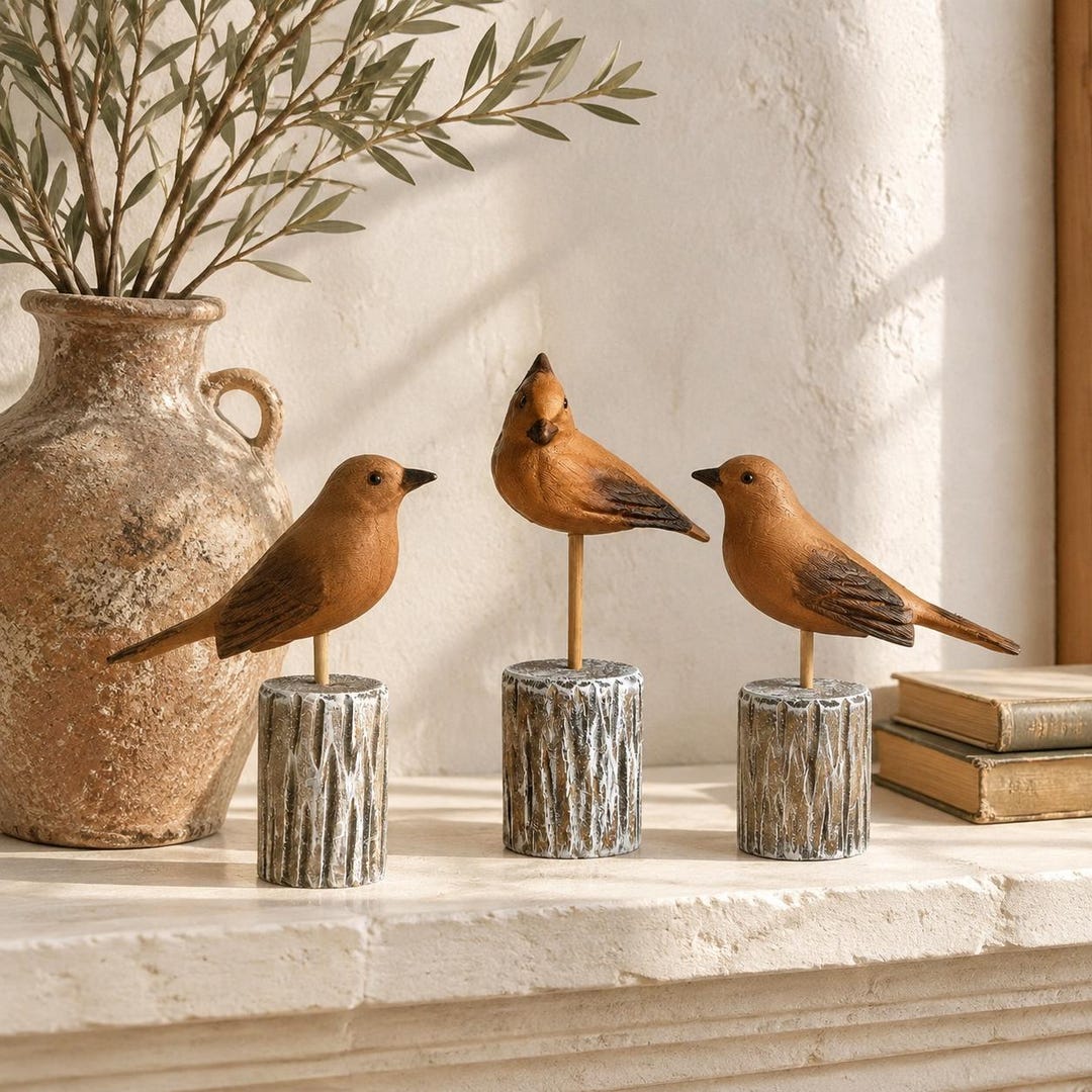 mediterranean-wooden-bird-decor-rustic-bird-figurine-on-stand-coastal