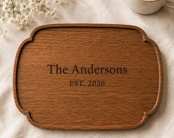 Personalized Wooden Tray, Custom Engraved Family Name Tray, Wedding Anniversary Housewarming Gift, Breakfast & Catchall Tray
