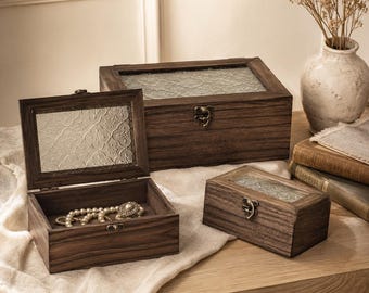 Vintage Wooden Keepsake Box with Textured Lid, Jewelry & Memory Storage