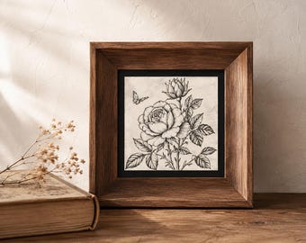 Vintage Walnut Tone Picture Frame, Small Square Tabletop Frame, Botanical Art Display, Cottagecore Desk Decor, Housewarming Gift