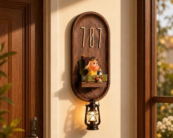 Wooden House Number Sign with Mini Display Shelf, Walnut Door Plaque, Entryway Decor, Apartment Number Sign, Housewarming Gift