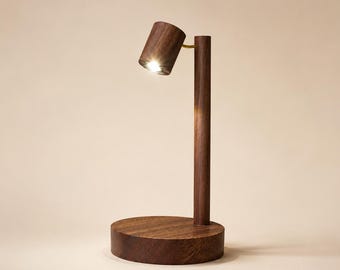 Mini Walnut Wood Night Light, Cordless LED Desk Lamp, Two Base Styles, Japandi Decor
