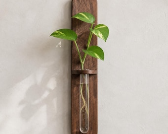 Wooden Wall Propagation Station, Test Tube Bud Vase, Minimalist Plant Cutting Holder, Rustic Wall Decor, Plant Lover Housewarming Gift