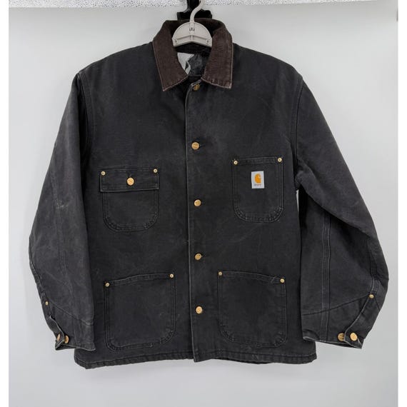 Carhartt Vintage Blanket Lined Chore Coat Black Duck Canvas Jacket C01 BLK