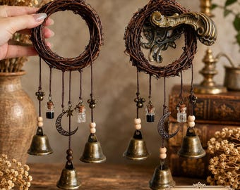 Vintage Witch Bells Wind Chime: Rustic Vine Door Knob Charm Home Decor