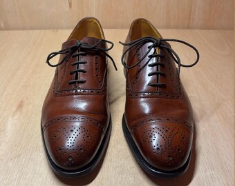 Chaussures Oxford Grenson Footmaster Brogue, pointure UK 8,5 F, cuir marron, fabriquées en Angleterre