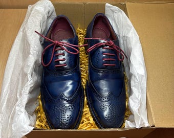 Chaussures brogues à bout golf en cuir bleu GOOR, pointure UK 7, reteintes et restaurées