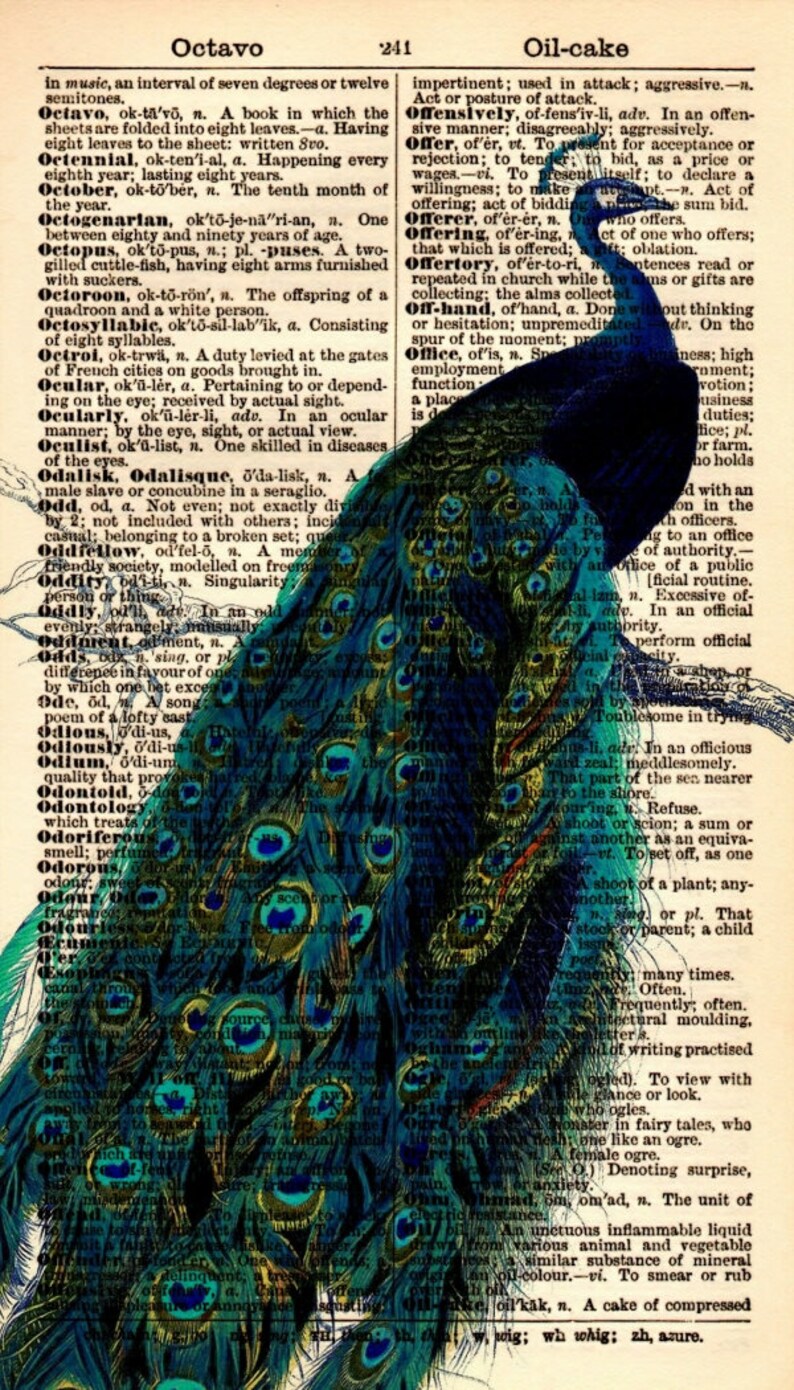 40% OFF SALE Vintage Peacock Art Print on Vintage Dictionary | Etsy