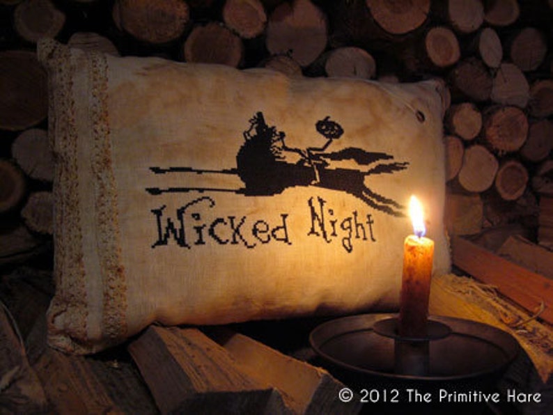 Primitive cross stitch pattern: Wicked night image 1