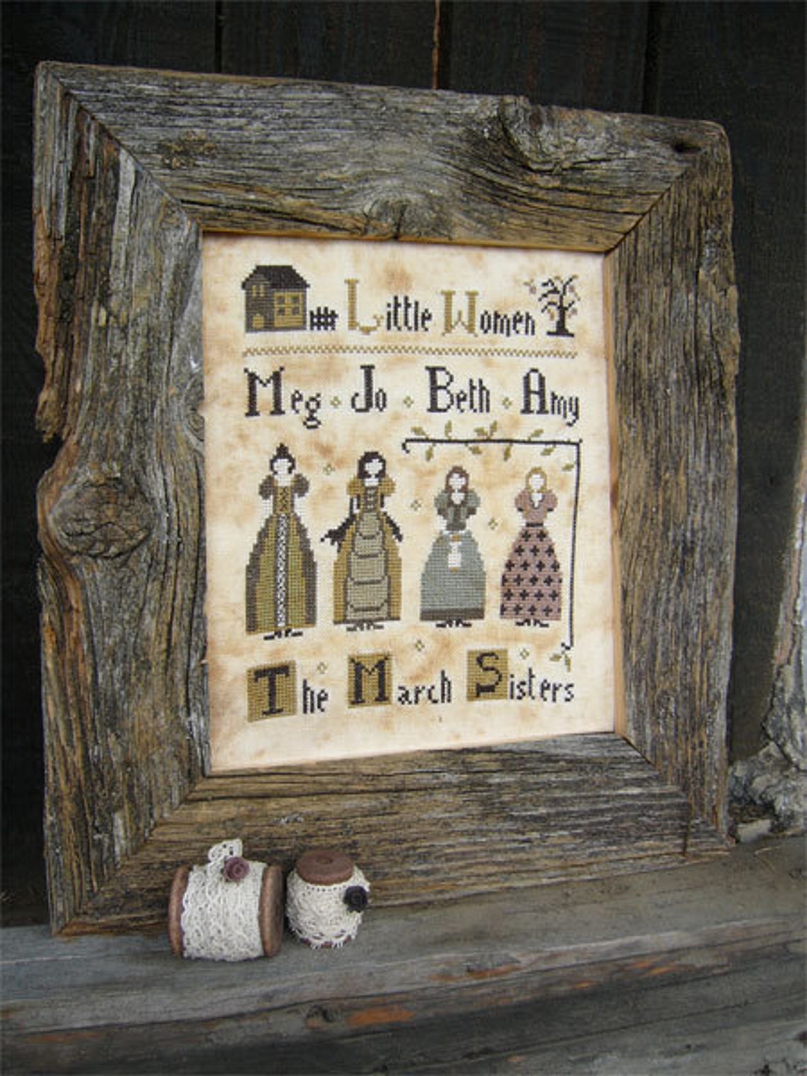 Primitive cross stitch pattern Little Women Etsy