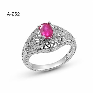 Anillo de rubí natural de plata de ley 925, anillo de piedra natal de julio para mujer, elegante anillo solitario con gema, regalo para ella.