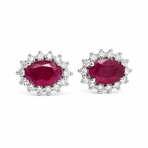 Pendientes de botón con rubí natural y halo, joyería de plata de ley 925 con piedra natal, regalo de piedra natal de julio, pendientes elegantes para mujer.