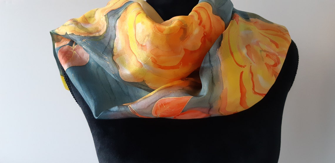 Yellow Roses Silk Art Scarf Hand Painted. Inspired by Roses. Etsy