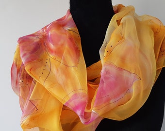 Hand Painted Orange Pastel Chiffon Scarf for 18x71 in Silk Scarf 45x180 cm