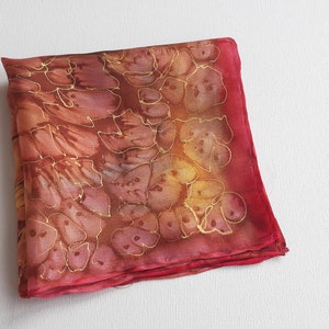 Hand Painted Silk Mens Pocket Square. Rusty orange. 11x11 inch Pocket Square. Original Design Hanky, Gift Hanky,