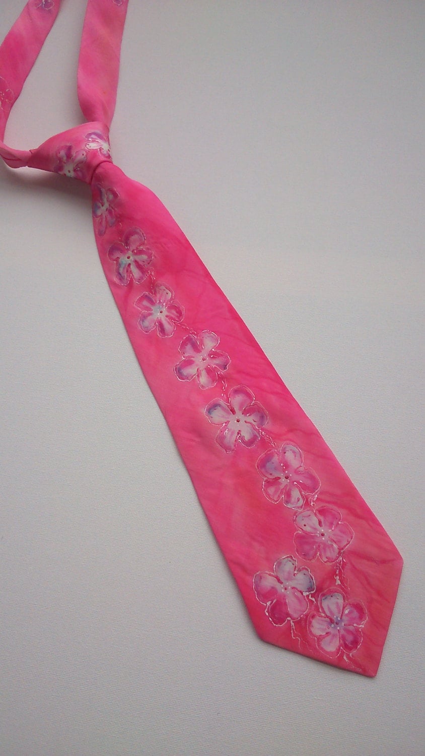 Pink and White Blossom Hand Painted Silk Necktie. Pink Original ...