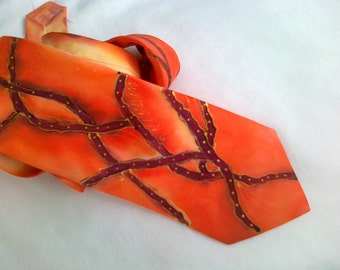 Abstract Orange Hand Painted Silk Necktie. Original Designer Necktie. Orange Abstract Design. Cravat. Ready to Ship. Art Tie