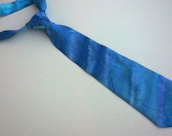 Hand Painted Silk Necktie Blue, Ultramarine and Purple. Original Abstract Design Necktie. Blue Cravat. Abstract Tie. Ready to Ship.