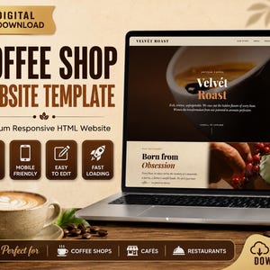 Coffee Shop Website Template | Cafe Website Template | HTML Website | Responsive Landing Page | Small Business | Digital Download