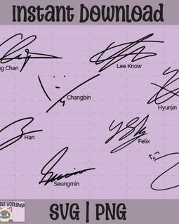 Stray Kids SKZ Member Signatures SVG | Kpop Cricut Files (instant