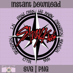 Stray Kids SKZ Kompas z Nazwami Członków SVG, plik PNG