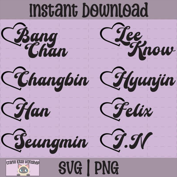 Stray Kids SKZ Member Names With Hearts SVG | Kpop Cricut Files