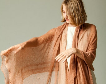 Handmade Terracotta Pashmina, knit Shawl, oversized bohemian shawl, bamboo vegan silk scarf, gift for her, wife gift, girlfriend gift