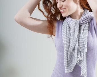 Lavender Purple offwhite Striped Knit Scarf, Luxury Soft Scarf For Women, Cozy Knit Bamboo Scarves, Everyday Scarf Wrap, Delicate Boho Scarf