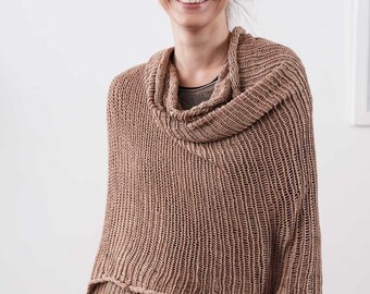 Chunky Hand Knit Beige Sand Scarf, cozy shawl, Cotton scarf, hooded scarf, bohemian shawl, gift for her, wife gift