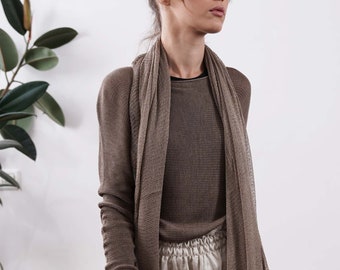 Dark Brown Extra Long Scarf, Elegant Light Warm Organic Scarf, Unique Eco-Friendly Natural Scarf, Stylish Super Soft Scarves, Vegan Gifts