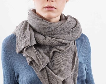 Pashmina, Vegan scarf, Long Soft Gray Knit Scarf, Natural Organic Scarf, Delicate Wrap Shawl, Gift For her, mom gift, wife/girlfriend gift