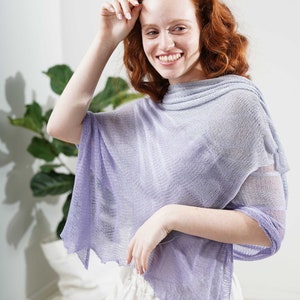 Lavender Summer Bridesmaid Shawl Wrap, Soft Long Evening Cover Up, Women Lilac Hand-Knit Silky Bamboo Kerchief, Resort Luxury Wrap Shawl