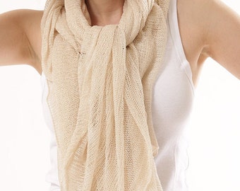 Super Soft Hand Knitted Scarf, Cozi Long Off white Scarf, Natural Organic Bamboo Silk Scarf, Soft Shoulder Wrap, Wedding Shawl