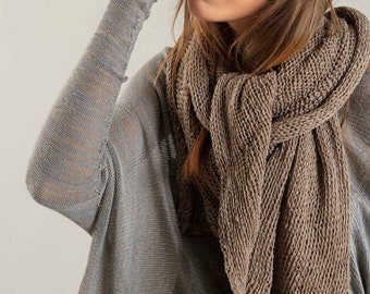 Women's Dark Taupe Scarf,  Soft Lightweight Scarf, Fine Organic Long Camel Scarf Wrap, Handmade Natural Cotton Scarf