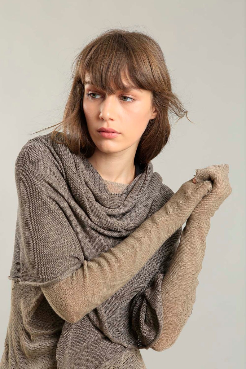 Dark Taupe Shoulder Wrap Scarf, Long Cotton Knit Scarf, Beautiful Stylish Shawl Wrap, Breathable Lightweight Women Scarf image 3