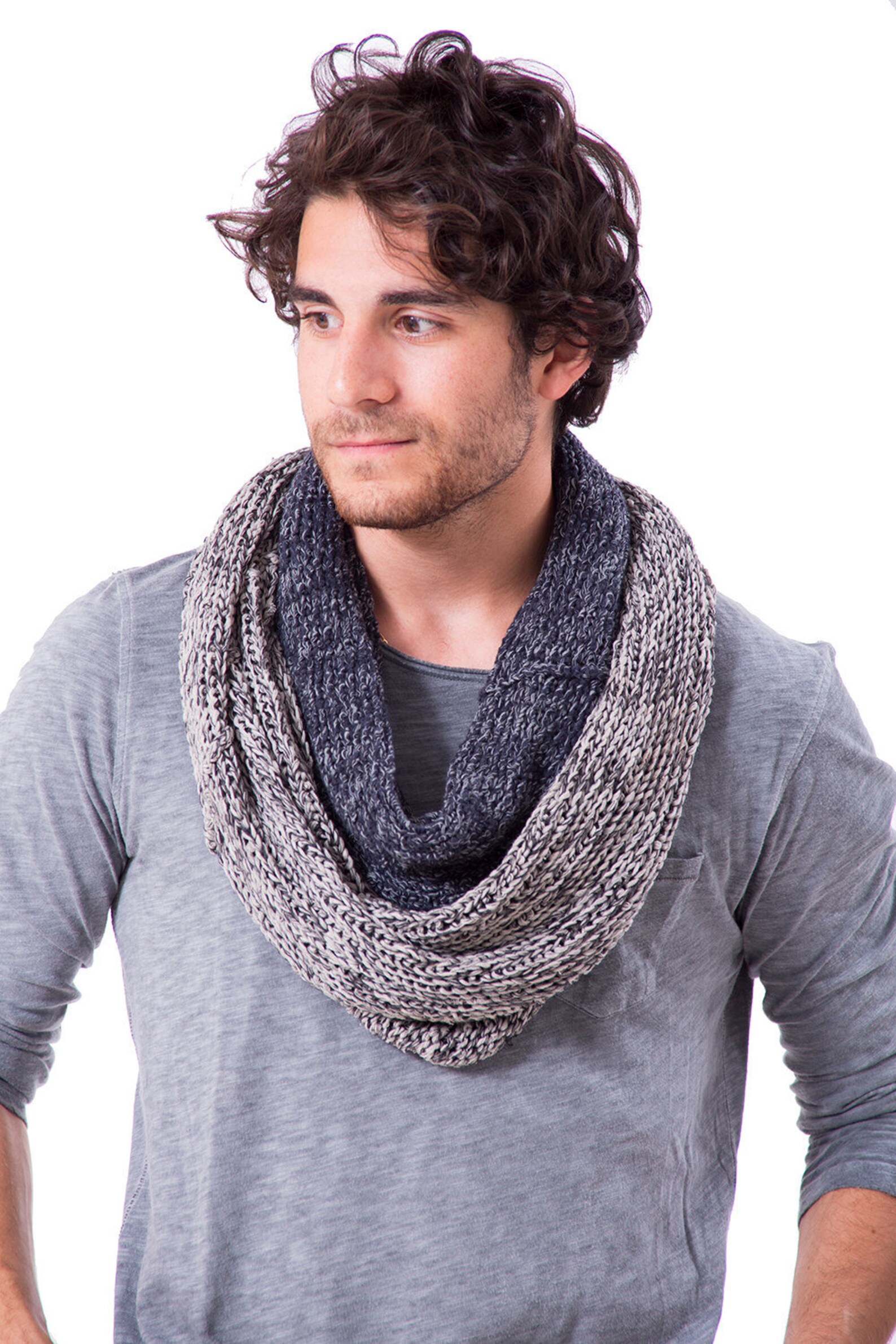 Men's Knitted Infinity Scarf Chunky Cowl Men's Scarf Etsy
