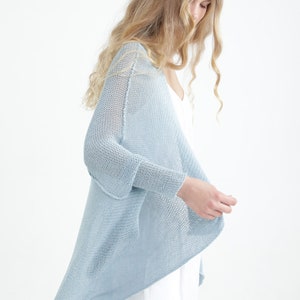 Light Blue Hand Knit Wrap Cardigan, Soft Summer Spring Knit Cardigan Jacket, Women Casual Hippie Baby Blue Cardigan with Buttons & Pockets image 2