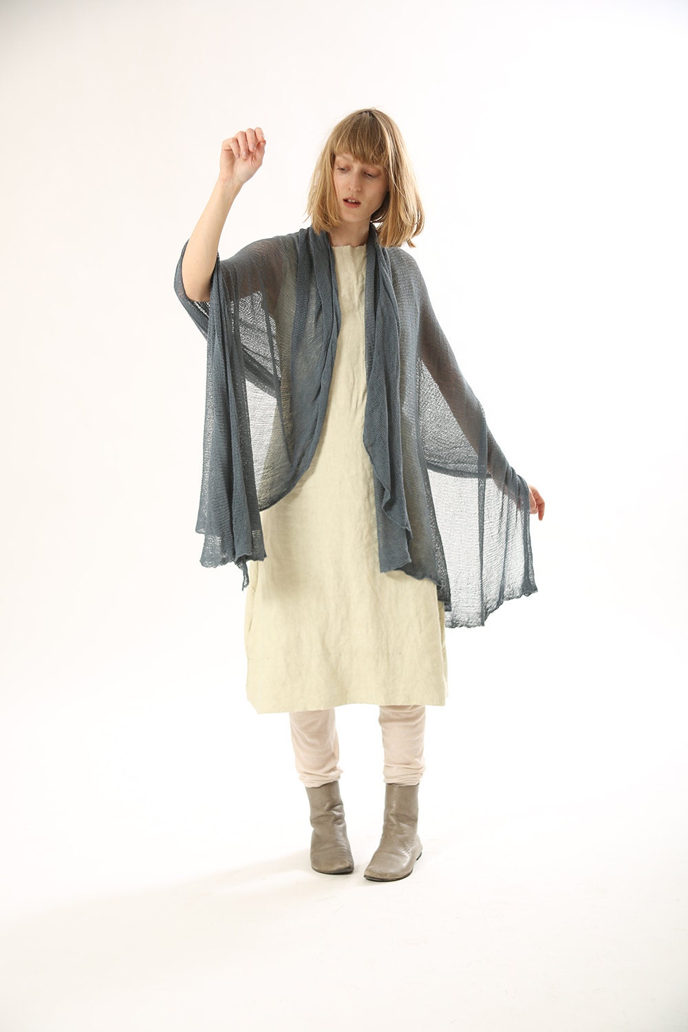 Big Soy Scarf Smoke Blue Sheer Shawl Women Knit Grey Scarf Etsy