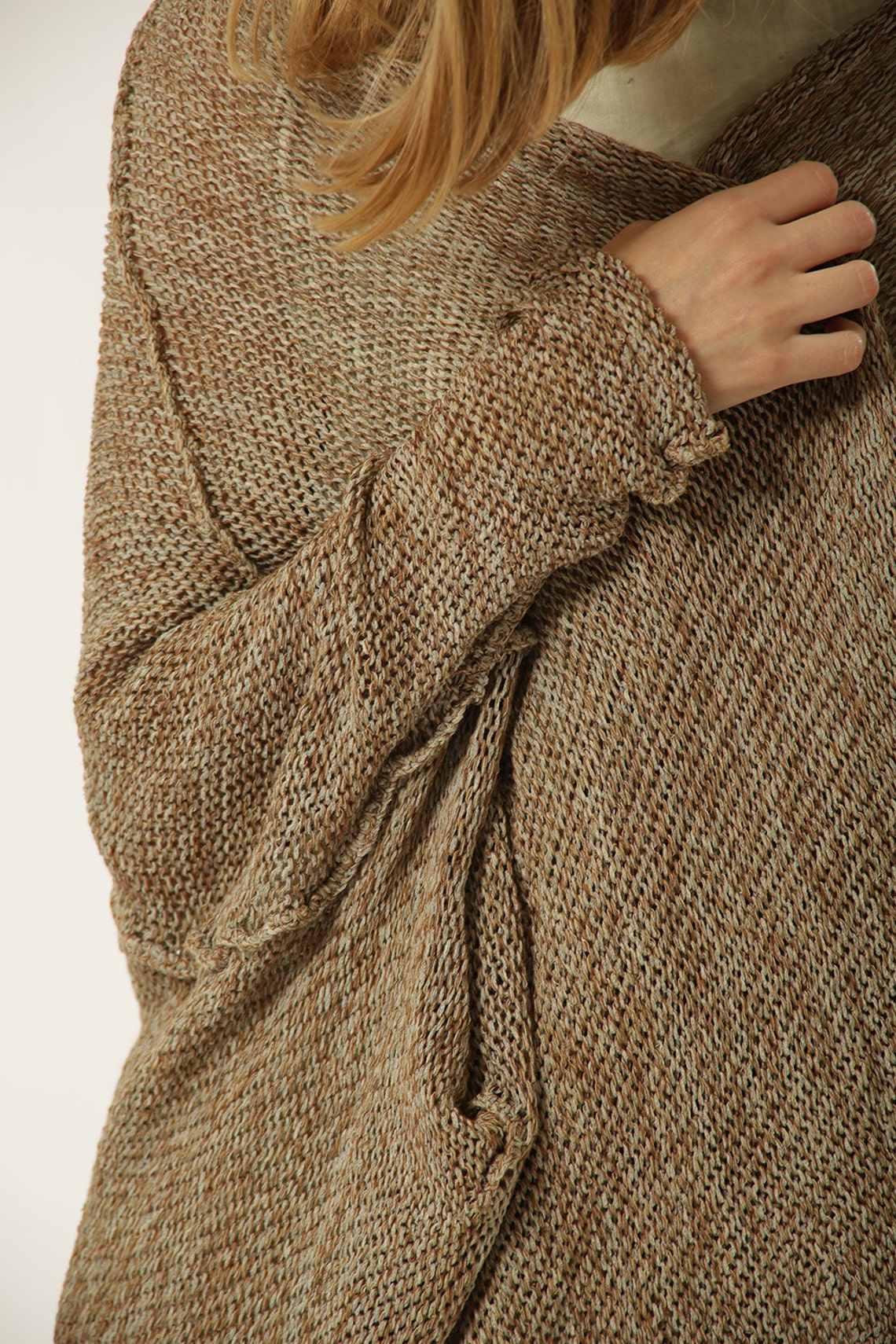 Chunky Oversize Sweater Brown Knit Cardigan Plus Size Beige Etsy