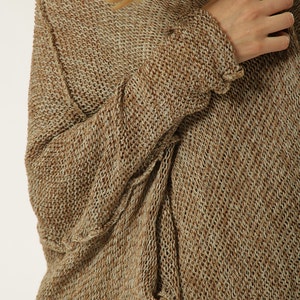 Chunky Oversize Sweater, Brown Knit Cardigan, Plus Size Beige Cardigan image 4