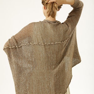 Chunky Oversize Sweater, Brown Knit Cardigan, Plus Size Beige Cardigan image 3