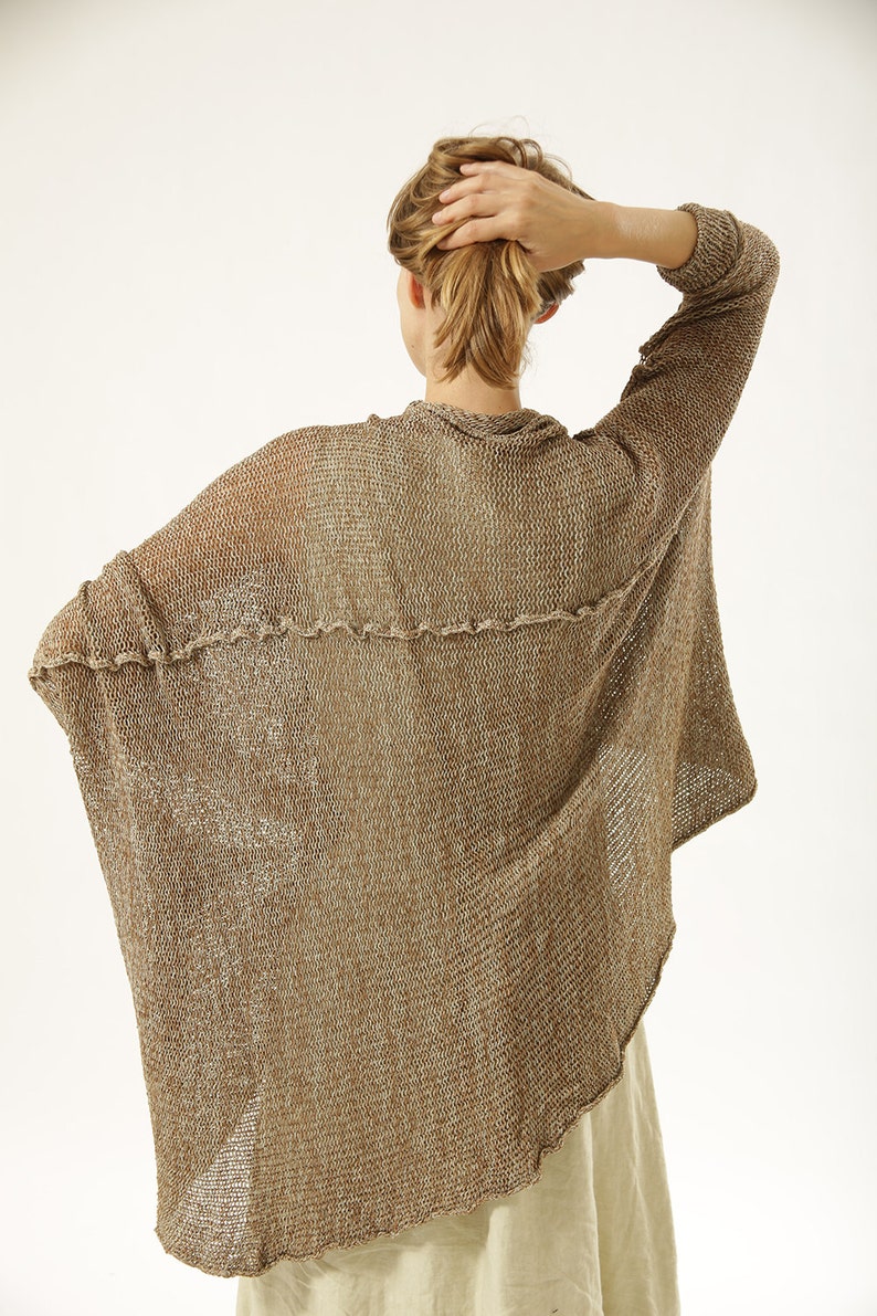 Chunky Oversize Sweater, Brown Knit Cardigan, Plus Size Beige Cardigan image 3