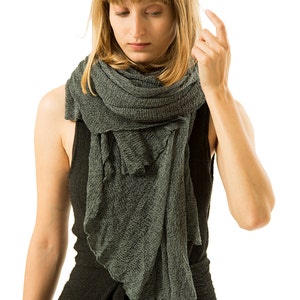 Big Soy Scarf, Women Knit Gray Scarf, Big Gray Sheer Shawl, Melange Gray Chunky Scarf image 1