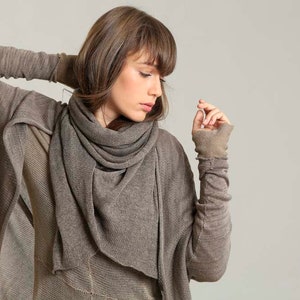 Dark Taupe Shoulder Wrap Scarf, Long Cotton Knit Scarf, Beautiful Stylish Shawl Wrap, Breathable Lightweight Women Scarf image 2